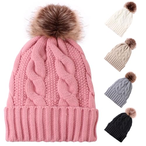 Frauen Winter Warme Beanie Mütze Strickmütze mit Pompon Schnee Knit Skull Skimütze für Frauen Mädchen (Rosa) von Winmany