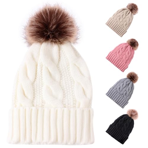 Frauen Winter Warme Beanie Mütze Strickmütze mit Pompon Schnee Knit Skull Skimütze für Frauen Mädchen (Weiß) von Winmany