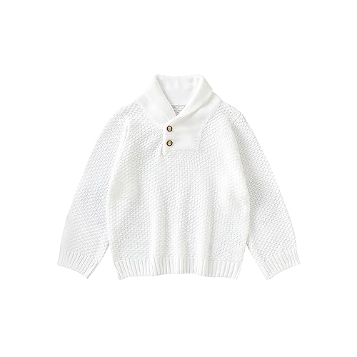 Kleiner Junge Pullover Stricken Kinder Herbst Winter Lange Ärmel V-Ausschnitt Strickpullover Weiß Warmes Oberteil Kleidung für 3-7 Jahre (as3, Age, 4_Years, 5_Years, Regular) von Winmany