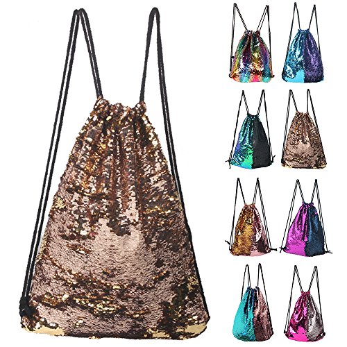 Mermaid Pailletten Rucksack glitzerndem Outdoor Schultertasche Magic wendbar Glitzer Kordelzug Rucksack Mode Bling Shining Dance Tasche Sports Rucksack Tasche champagnerfarben von Winmany