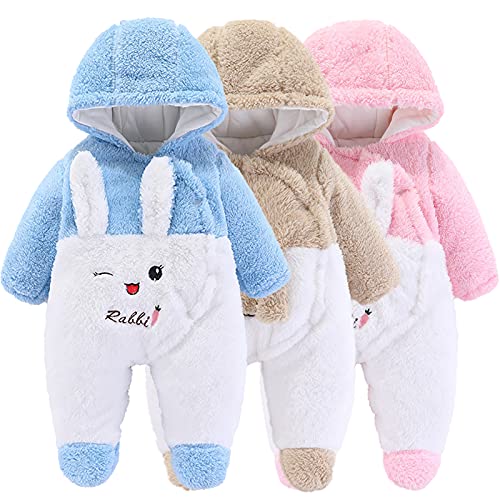 Neugeborene Baby Cartoon Bär Schneeanzug Wintermantel Fleece Kapuze Strampler Jumpsuit (Blauer hase, 0-3Monat) von Winmany