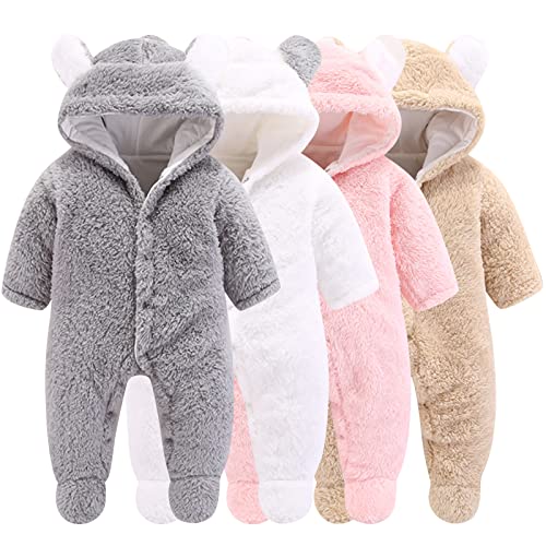 Neugeborene Baby Cartoon Bär Schneeanzug Wintermantel Fleece Kapuze Strampler Jumpsuit (Grau, 6-9Monat) von Winmany