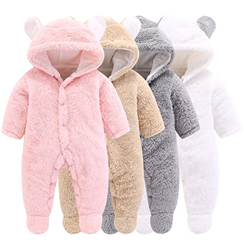 Neugeborene Baby Cartoon Bär Schneeanzug Wintermantel Fleece Kapuze Strampler Jumpsuit (Pink, 9-12Monat) von Winmany