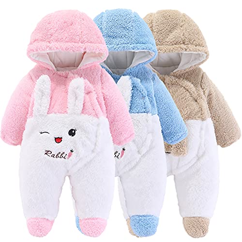 Neugeborene Baby Cartoon Bär Schneeanzug Wintermantel Fleece Kapuze Strampler Jumpsuit (Rosa Kaninchen, 0-3Monat) von Winmany