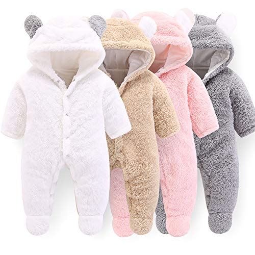 Neugeborene Baby Cartoon Bär Schneeanzug Wintermantel Fleece Kapuze Strampler Jumpsuit (Weiß, 0-3Monat) von Winmany