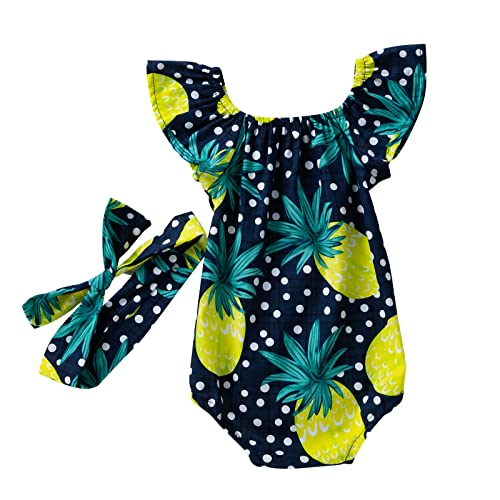 Neugeborenes Baby Floral Strampler Rüsche Ärmellose Säugling Mädchen Sommer Baumwolle Onesies Jumpsuit Bodysuit Overalls Kleidung Set + Bowknot Stirnband von Winmany