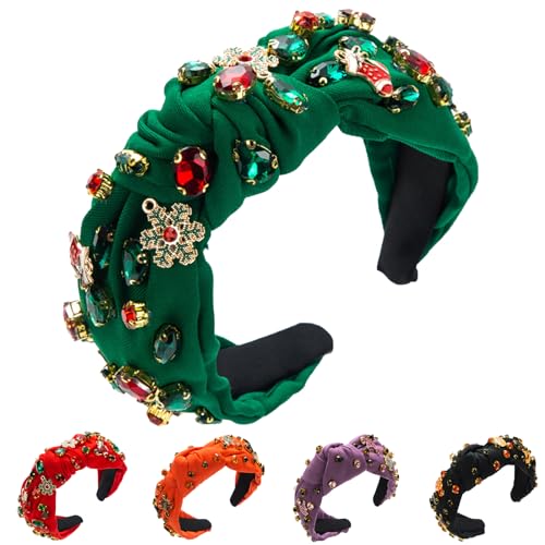 Winmany Weihnachten Strass Stirnband Kristall Geknotet Perlen Jeweled Stirnbänder für Frauen Mädchen Weihnachtsbaum Socken Top Haarband Breites Haarband Weihnachten Kostüm Haarschmuck von Winmany