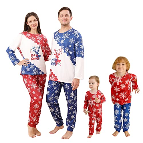 Weihnachts Familien Pyjama Set mit Schnee Rentier-Print Nachtwäsche Weihnachts T-Shirt + Lange Hose Loungekleidung Outfits für Damen Herren Babys Jungen Mädchen von Winmany
