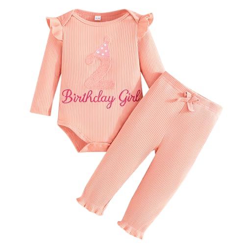 Winmany 2 STÜCKE Baby Mädchen 2. Geburtstag Outfit Langarm Strampler Hosen Set Bestickt Geburtstagskind Top Kleidungsset von Winmany