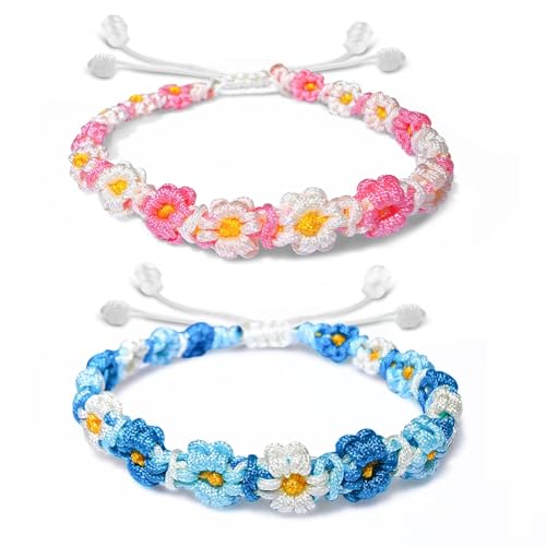 Winmany 2 Stück Boho-Armbänder Verstellbar Handgewebt Wasserdicht Mehrfarbig Freundschaftsarmband Valentinstag Freund Freundin Geschenk für Jungen und Mädchen (23CM, Blau Rosa) von Winmany