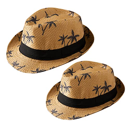 Winmany 2PCS Familie passende Strohhüte Hawaiianischer Sonnenhut Baum Print Eltern-Kind Strand Roll Up Cap für Frauen Männer Jungen Mädchen von Winmany