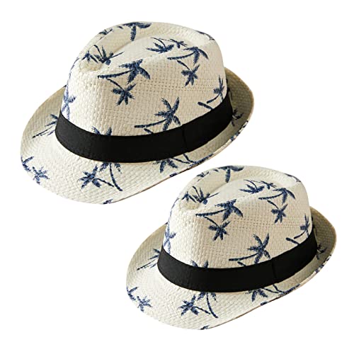 Winmany 2PCS Familie passende Strohhüte Hawaiianischer Sonnenhut Baum Print Eltern-Kind Strand Roll Up Cap für Frauen Männer Jungen Mädchen von Winmany