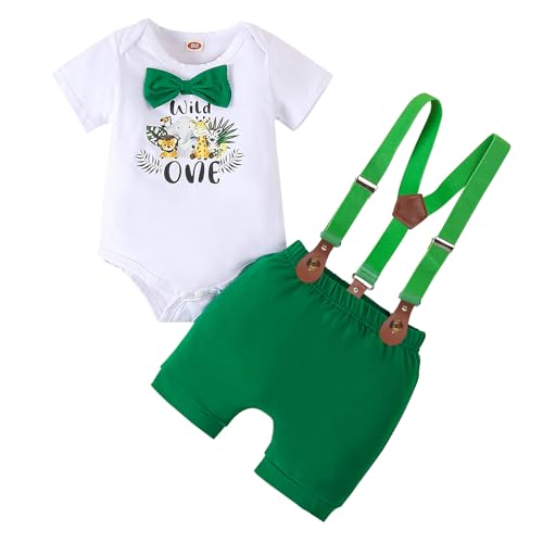 Winmany Baby Jungen 1. Geburtstag Outfit Kleinkind Cake Smash Kleidung Kurzarm Strampler Hosenträger Shorts Erster Geburtstag Kleidung Set von Winmany