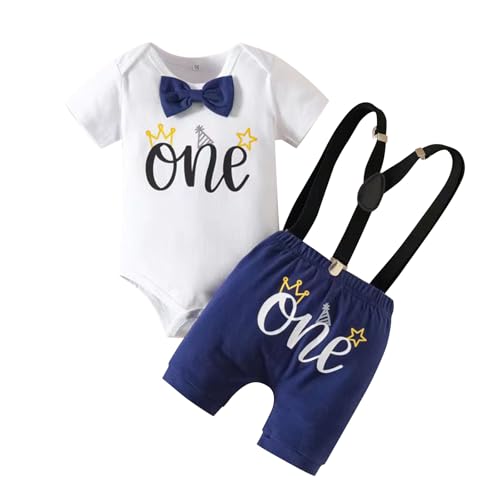 Winmany Baby Jungen 1. Geburtstag Outfit Kleinkind Cake Smash Kleidung Kurzarm Strampler Hosenträger Shorts Erster Geburtstag Kleidung Set von Winmany