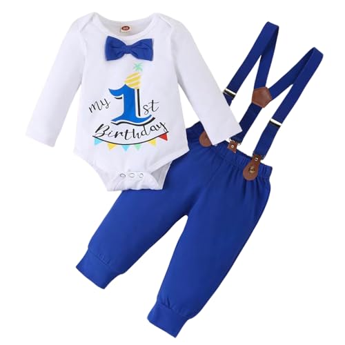 Winmany Baby Jungen 1. Geburtstag Outfit Kleinkind Cake Smash Kleidung Kurzarm Strampler Hosenträger Shorts Erster Geburtstag Kleidung Set von Winmany