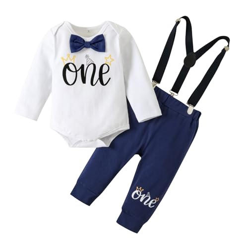 Winmany Baby Jungen 1. Geburtstag Outfit Kleinkind Cake Smash Kleidung Kurzarm Strampler Hosenträger Shorts Erster Geburtstag Kleidung Set von Winmany