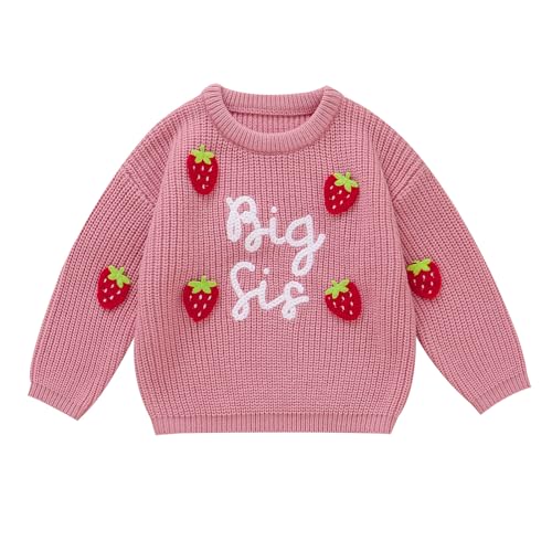 Winmany Baby Mädchen Strickpullover Kleinkind Erdbeere Big Sis Print Pullover Sweatshirt Herbst Winter Langarm Warm Pullover Top, rose, 18-24 Months von Winmany