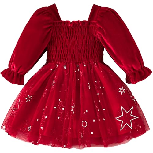 Winmany Baby Mädchen Weihnachten Spitze Rock Kleinkind Langarm Samt Tutu Kleid Weihnachten Prinzessin Hochzeit Outfits von Winmany