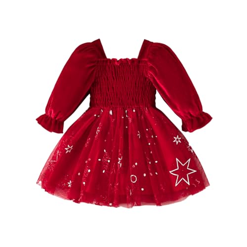Winmany Baby Mädchen Weihnachten Spitze Rock Kleinkind Langarm Samt Tutu Kleid Weihnachten Prinzessin Hochzeit Outfits von Winmany