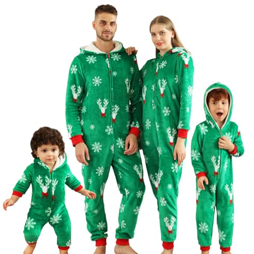 Winmany Familie Passende Weihnachten Pyjamas Flanell Plüsch Kapuze Einteiler Pyjama Urlaub Verdickte Fleece Nachtwäsche Loungewear von Winmany