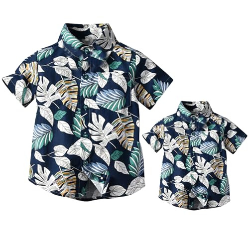Winmany Familien-Hawaii-Hemden, Vater und Sohn, passende Strandmode, tropische Blumenblätter, Tops, Blau, Mittel von Winmany