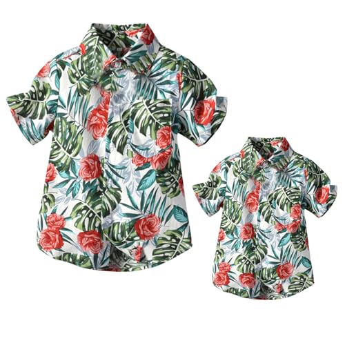 Winmany Familien-Hawaii-Hemden, Vater und Sohn, passende Strandmode, tropische Blumenblätter, Tops, Grün , XL von Winmany