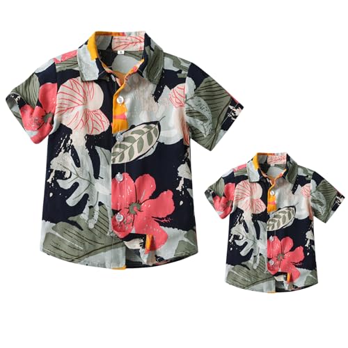 Winmany Familien-Hawaii-Hemden, Vater und Sohn, passende Strandmode, tropische Blumenblätter, Tops, Rot/Ausflug, einfarbig (Getaway Solids), 1-2 Jahre von Winmany