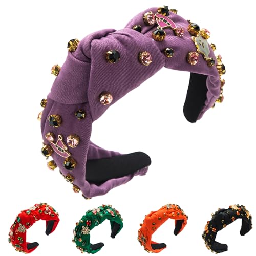 Winmany Halloween-Strass-Stirnband, Kristall, geknotet, Perlen, Juwelen, Stirnbänder für Frauen, Geister, Kürbis, Charm, Süßigkeiten, Mais, Top, Haarband, Halloween-Kostüm, Haarschmuck (lila) von Winmany