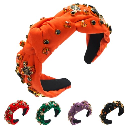 Winmany Halloween Strass Stirnband Kristall verknotet Perlen Jeweled Stirnbänder für Frauen Geister Kürbis Charme Süßigkeiten Mais Top Haarband Breites Haarband Halloween Kostüm Haarschmuck (Orange) von Winmany