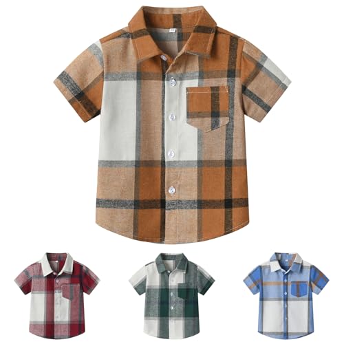 Winmany Jungen Kurze Ärmel Plaid Shirt Kleinkind Button Down Kleid Hemden Sommer Karierte Kleidung für 1-8 Jahre (DE/NL/SE/PL, Alter, 3 Jahre, 4 Jahre, Regular, 1, Braun) von Winmany