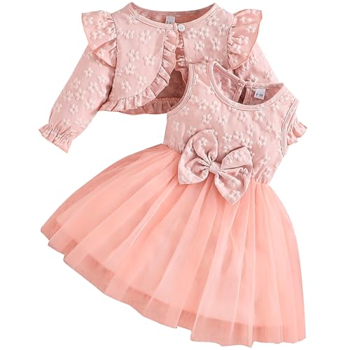 Winmany Kleid und Strickjacke für kleine Mädchen 2-teilig Blumenmuster Tüllrock Frühlings Sommer Herbstkleid von Winmany