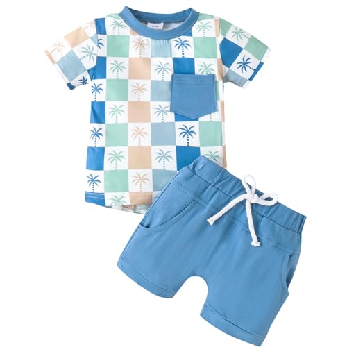 Winmany Kleiner Junge Sommerkleidung Kleinkind Jungen Baumwolle Oberteil Shirt Kurzes Set Baby Casual Strand Outfits 0-3T (2, Baum, 0-6M) von Winmany