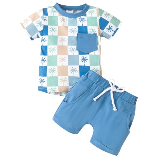 Winmany Kleiner Junge Sommerkleidung Kleinkind Jungen Baumwolle Oberteil Shirt Kurzes Set Baby Casual Strand Outfits 0-3T (2, Baum, 6-12M) von Winmany
