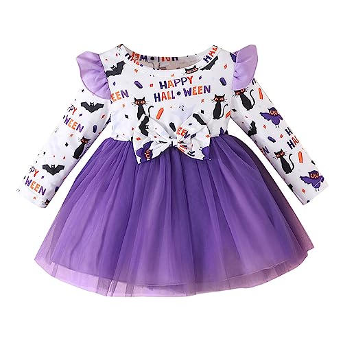 Winmany Kleinkind Baby Mädchen Halloween Tutu Kleid Ausstattung Kleines Mädchen Langarm Kürbis Strampler Kleidung Bogen Spitze Röcke von Winmany