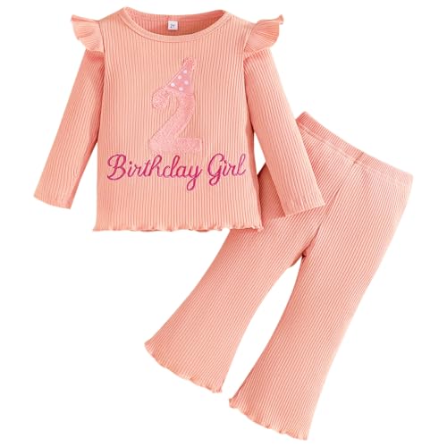 Winmany Kleinkind Mädchen Geburtstag Outfits 2PCS Stickerei 2. Geburtstag Mädchen Langarm Top Shirt Hosen Kleidung Garnitur von Winmany