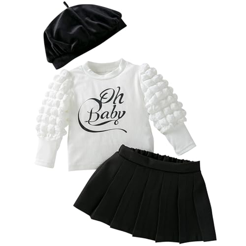Winmany Kleinkind Mädchen Herbst Outfits mit Beret Hut 3PCS Kleine Baby Mädchen Winter Langarm Top Mini-Rock-Kleidungsset (6-9M) von Winmany