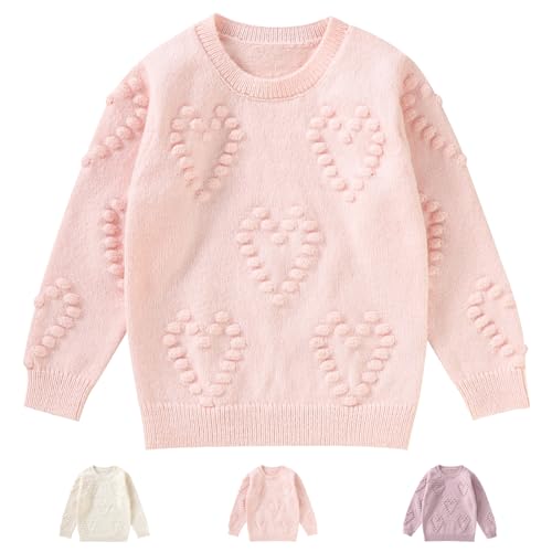 Winmany Mädchen Pullover Sweater Kinder Rundhalsausschnitt Herz Muster gestrickt Tops Langarm Rundhalsausschnitt Sweatshirts für 3-7Y (as3, Age, 3_Years, 4_Years, Regular, Rosa) von Winmany