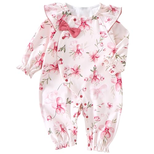 Winmany Neugeborenes Baby Mädchen Overall Langarm Floral Strampler Kleinkind Baumwolle Retro Overall Bodysuit Oberbekleidung Outfit (1, Rosa, 3-6M) von Winmany