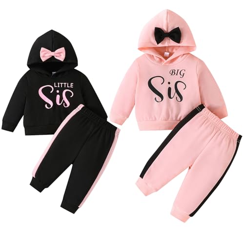 Winmany Passendes Outfit für Schwestern Kleines/Großes Schwesterchen Sweatshirt mit Kapuze Hosen Set Kleinkind Mädchen Herbst Winter Kleidung (Rosa Klein, 18-24M) von Winmany