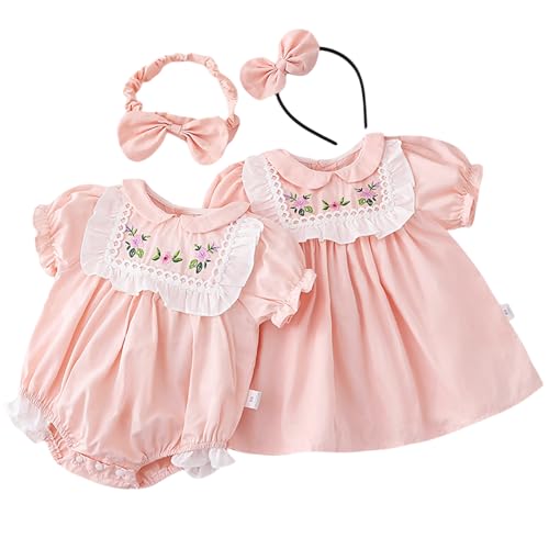 Winmany Schwester Passend Kleider Outfits Stirnband Neugeborenes Baby Kurze Ärmel Strampler Kleinkind Mädchen Sommerkleider von Winmany