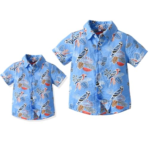 Winmany Vater Sohn Passende Hawaiihemden Herren Jungen Blumen Strand Outfit Familie Sommer Urlaub Kurzarm Tops von Winmany