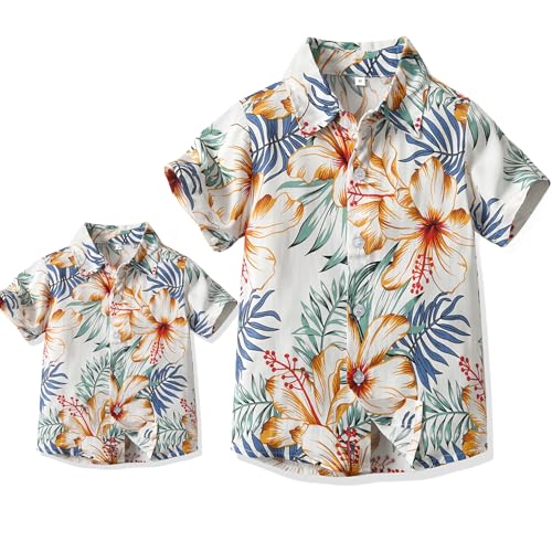 Winmany Vater Sohn Passende Hawaiihemden Herren Jungen Blumen Strand Outfit Familie Sommer Urlaub Kurzarm Tops von Winmany
