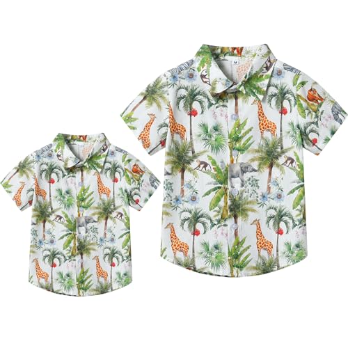 Winmany Vater Sohn Passende Hawaiihemden Herren Jungen Blumen Strand Outfit Familie Sommer Urlaub Kurzarm Tops von Winmany