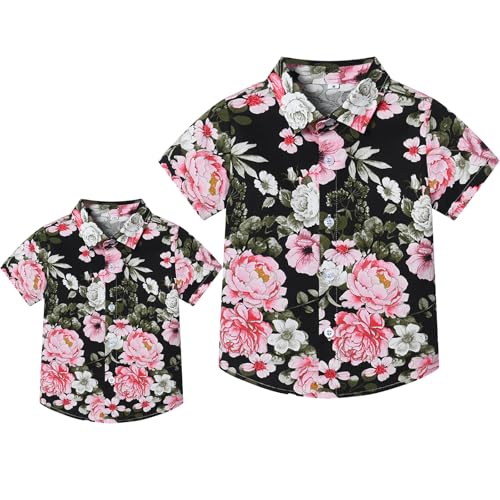 Winmany Vater Sohn Passende Hawaiihemden Herren Jungen Blumen Strand Outfit Familie Sommer Urlaub Kurzarm Tops von Winmany