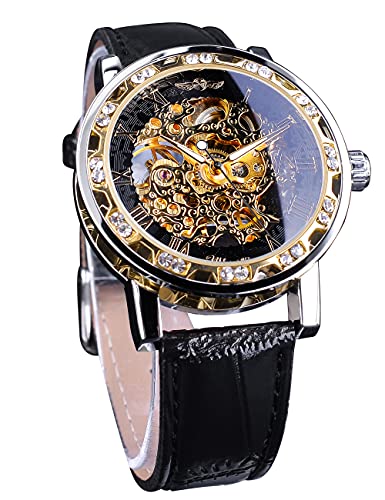 Winner Retro Manuelle Mechanische Skelettuhr mit Diamant und Schnitzerei Blume Handwerk Männer Skelett Armbanduhr Mechanische Klassische Römische Zahl, Schwarz / goldfarben, Skelett-Armbanduhr Winner Retro Manuelle Mechanische Skelettuhr mit Diamant und Schnitzerei Blume Handwerk Männer Skelett Armbanduhr Mechanische Klassische Römische Zahl, Schwarz / goldfarben, Skelett-Armbanduhr von FORSINING
