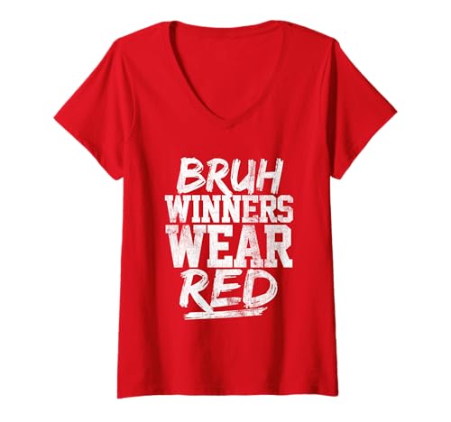 Damen Bruh Winners Wear Red Funny Sports Fan Team Grafik T-Shirt mit V-Ausschnitt Damen Bruh Winners Wear Red Funny Sports Fan Team Grafik T-Shirt mit V-Ausschnitt von Winners Wear Red Apparel Game Day Design