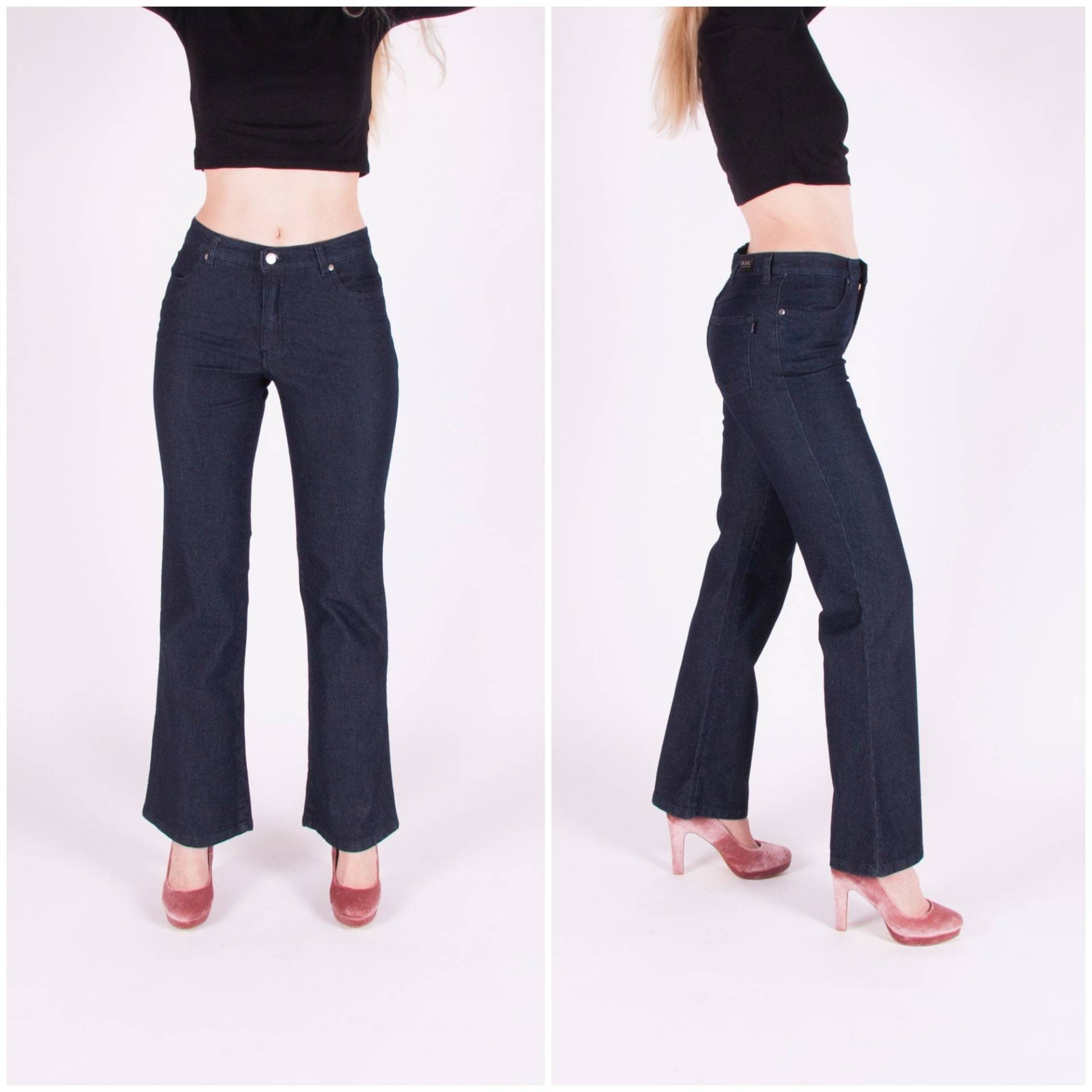 2000S Flared Jeans Damen Mittelhohe Taille 30 Ausgestellte Bein Y2K Dunkelblau Flares High Waisted Frauen M Tall von WinnersVintage