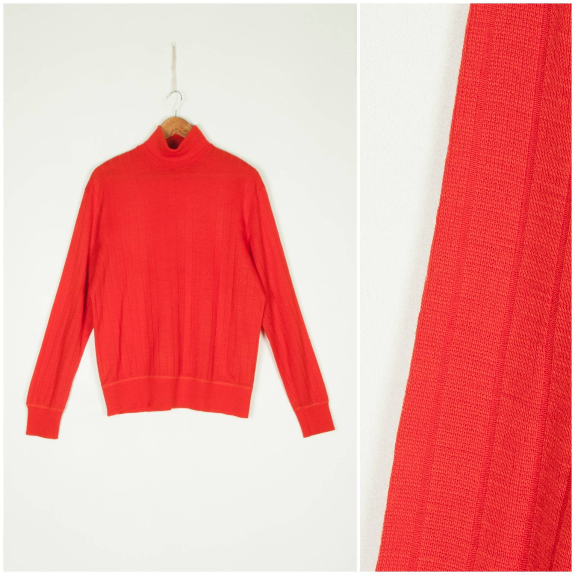 70Er Jahre Rollkragenpullover Damen Medium Vintage Schlicht Solid Rot Rollkragen Pullover 90Er High Neck Strick von WinnersVintage