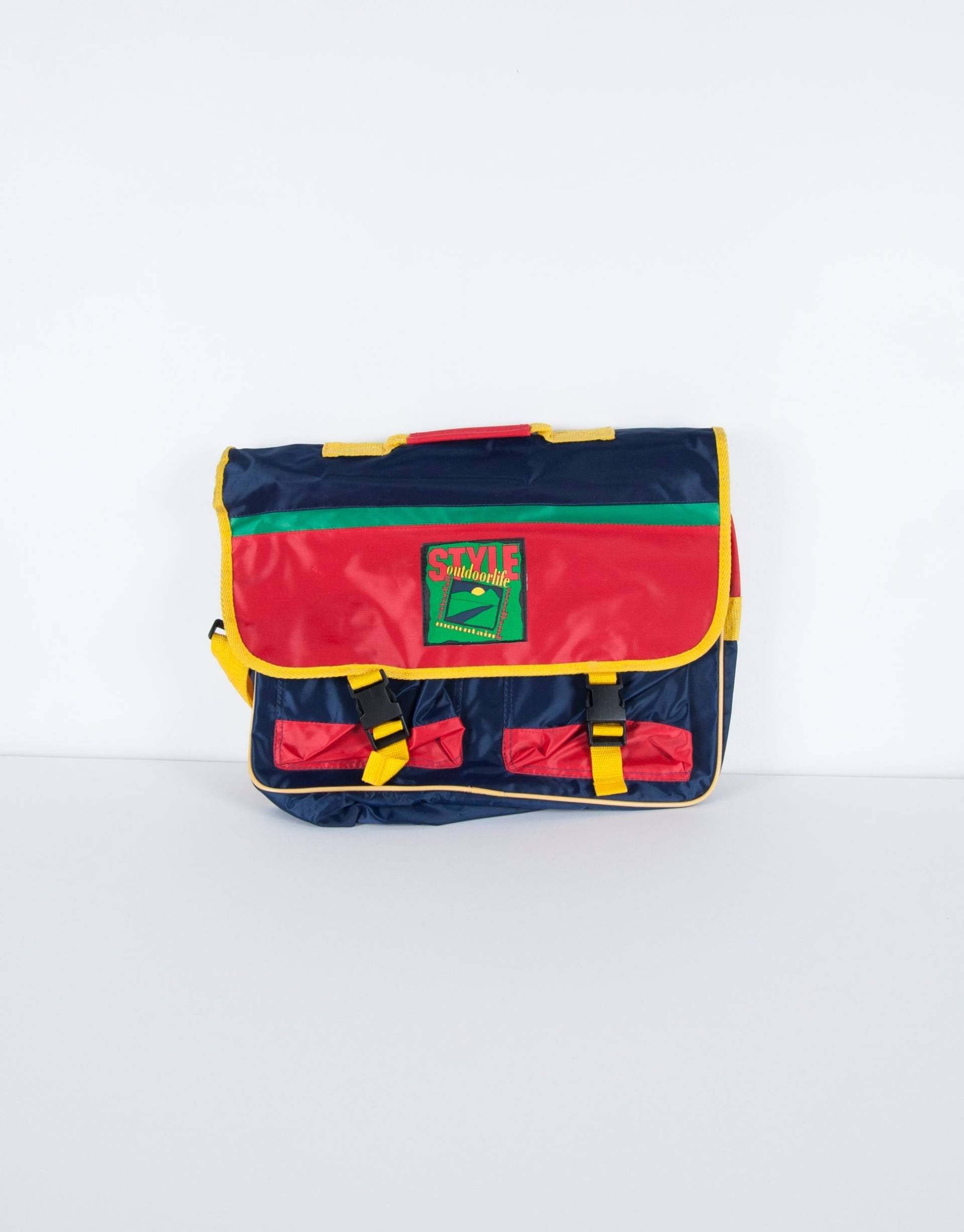 90Er Schulranzen Vintage Color Block Tasche Henkel Henkeltasche Rot Blau Grün Gelb Schultasche 80Er Bunte Schultertasche Kinder Handtasche von WinnersVintage