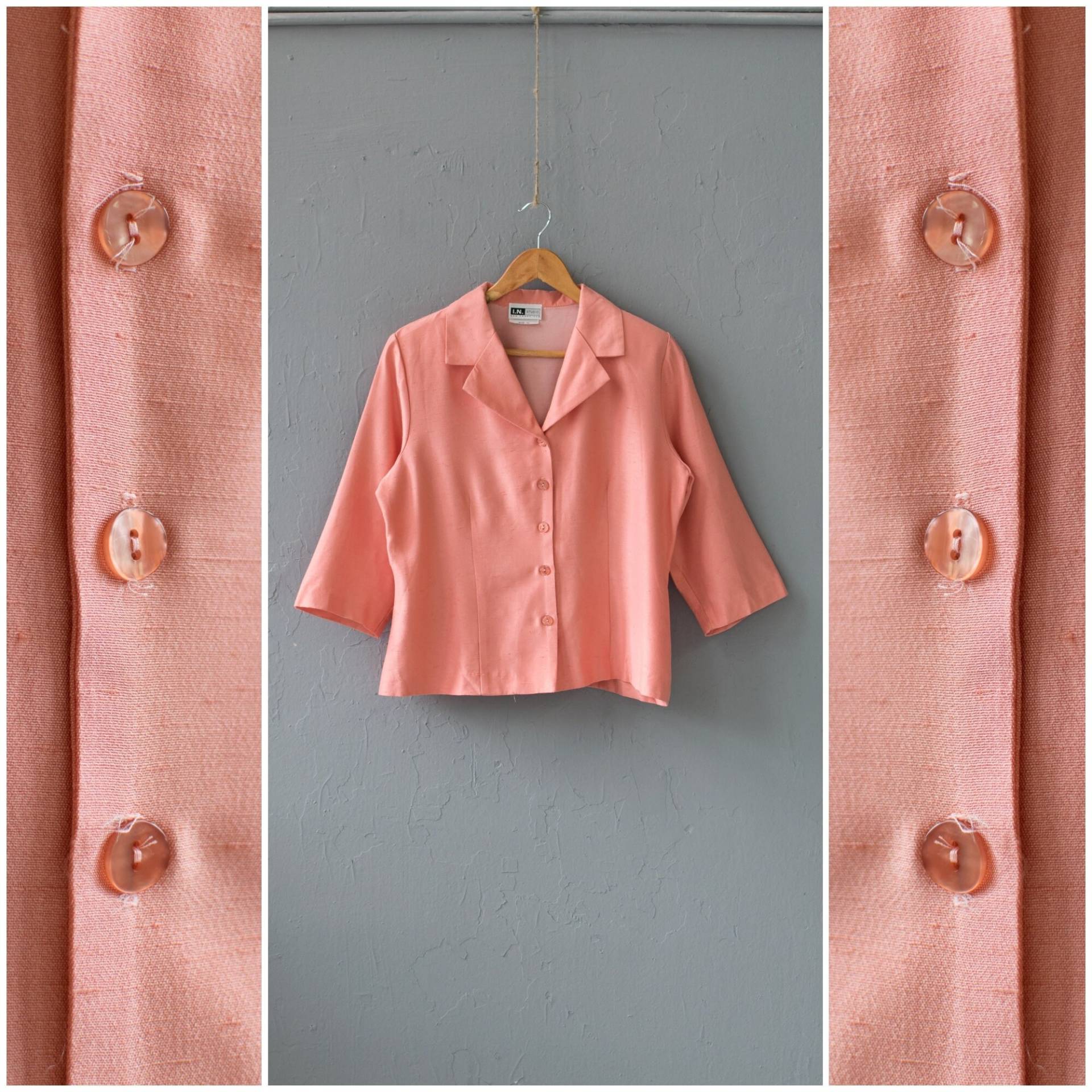 Vintage Rosa Blazer Damen Petite S Lachsrosa Anzugjacke 3/4 Ärmel Button Up Top Pfirsich Formelle Jacke Für Frauen Größe von WinnersVintage